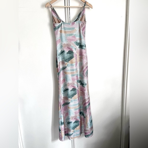 Bebe Watercolor Brush Lurex Gown Shimmery Slip Dress Size Small Party‎ Feminine - Picture 9 of 15